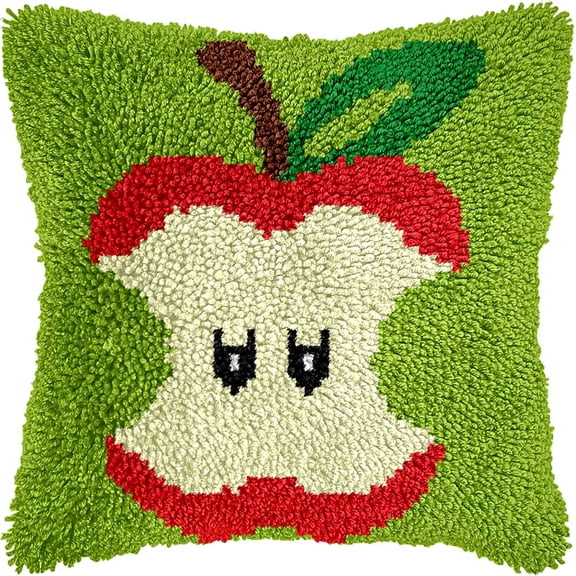 Latch Hook Kits For Adults Apple Diy Latch Hook Rug Kit For Beginners Embroidery Cushion Canvasfor Adult Beginners 43X43Cm