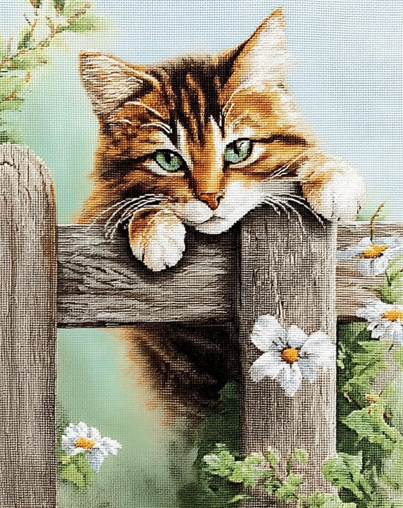 Latch Hook Kits For Adults Beginners Rug Cat On The Fence Diy Crochet Yarn Embroidery Handmade Needlework With Printed Canvas For Home Decoration