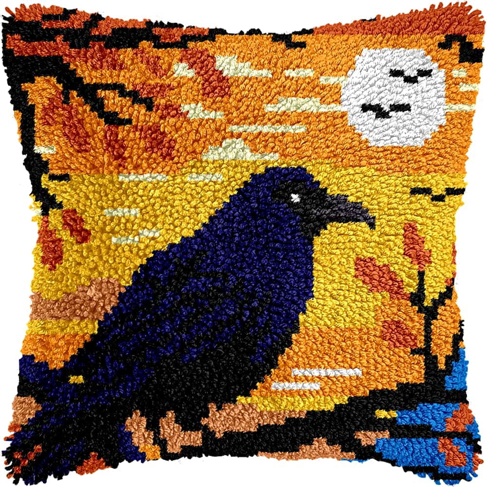 Latch Hook Kits For Adults Bird Diy Latch Hook Rug Kit For Beginners Embroidery Cushion Canvasfor Adult Beginners 43X43Cm