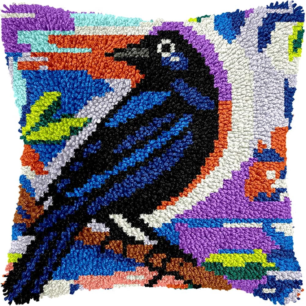 Latch Hook Kits For Adults Bird Diy Latch Hook Rug Kit For Beginners Embroidery Cushion Canvasfor Adult Beginners 43X43Cm