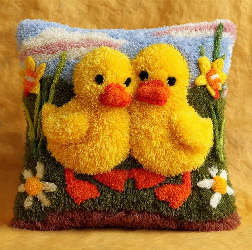 Latch Hook Kits For Adults Chick Diy Latch Hook Rug Kit For Beginners Embroidery Cushion Canvasfor Adult Beginners 43X43Cm
