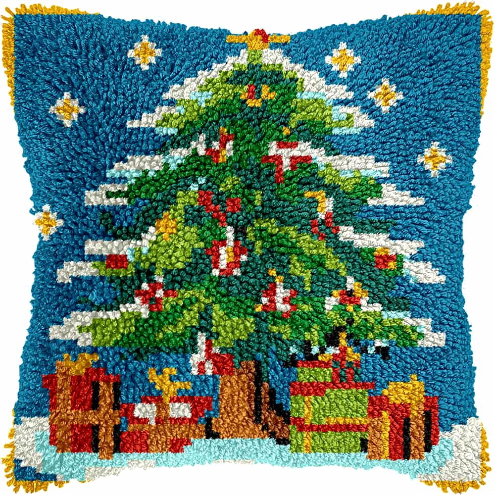 Latch Hook Kits For Adults Christmas Tree Diy Latch Hook Rug Kit For Beginners Embroidery Cushion Canvasfor Adult Beginners 43X43Cm
