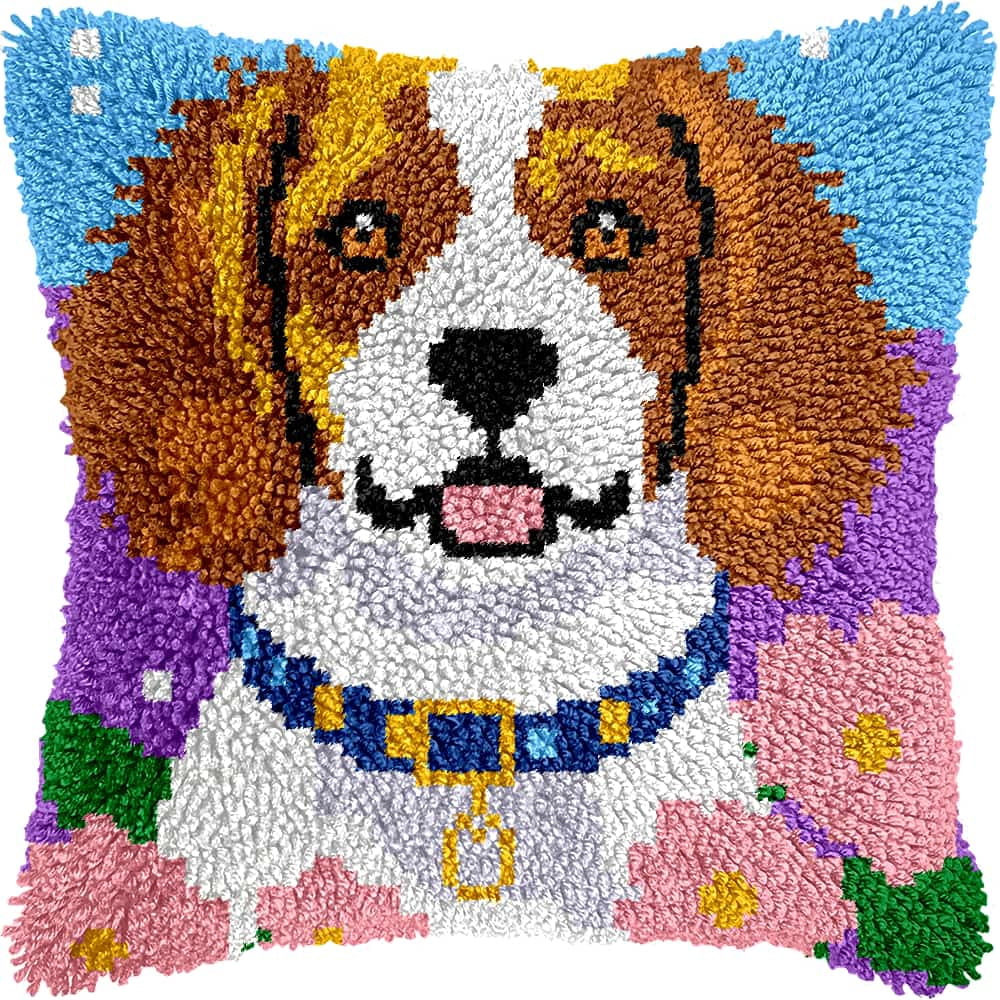 Latch Hook Kits For Adults Dog Diy Latch Hook Rug Kit For Beginners Embroidery Cushion Canvasfor Adult Beginners 43X43Cm