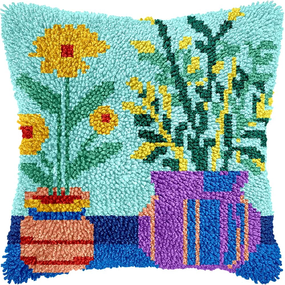 Latch Hook Kits For Adults Flower Diy Latch Hook Rug Kit For Beginners Embroidery Cushion Canvasfor Adult Beginners 43X43Cm