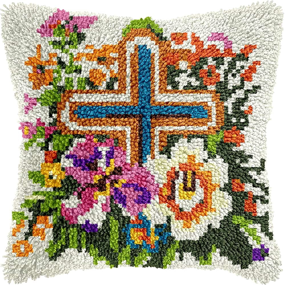 Latch Hook Kits For Adults Flower Diy Latch Hook Rug Kit For Beginners Embroidery Cushion Canvasfor Adult Beginners 43X43Cm