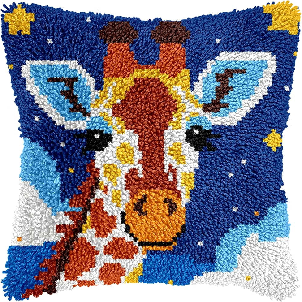 Latch Hook Kits For Adults Giraffe Diy Latch Hook Rug Kit For Beginners Embroidery Cushion Canvasfor Adult Beginners 43X43Cm