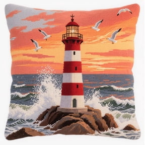 Latch Hook Kits For Adults Lighthouse Rug Cover Pillowcase Kids Beginner Diy Needlework Embroidery Kits Handmade Set Craft Sofa Home Decor 43X43Cm