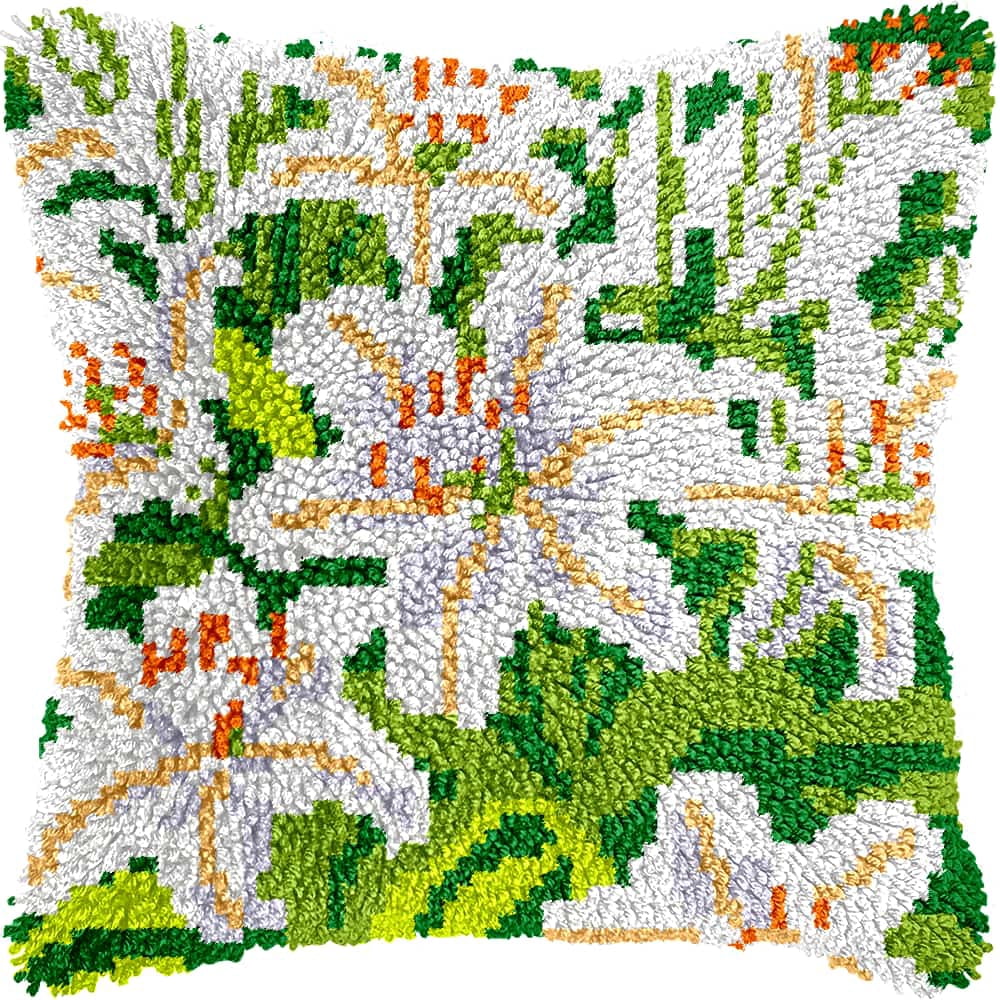 Latch Hook Kits For Adults Lily Diy Latch Hook Rug Kit For Beginners Embroidery Cushion Canvasfor Adult Beginners 43X43Cm