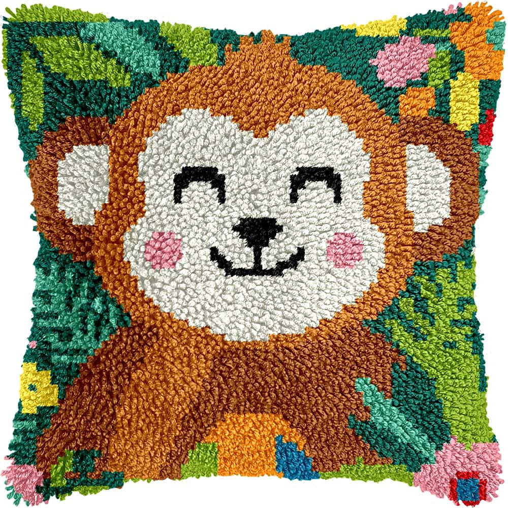 Latch Hook Kits For Adults Monkey Diy Latch Hook Rug Kit For Beginners Embroidery Cushion Canvasfor Adult Beginners 43X43Cm