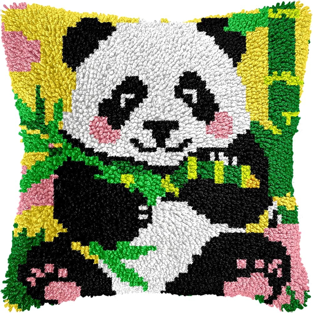 Latch Hook Kits For Adults Panda Diy Latch Hook Rug Kit For Beginners Embroidery Cushion Canvasfor Adult Beginners 43X43Cm