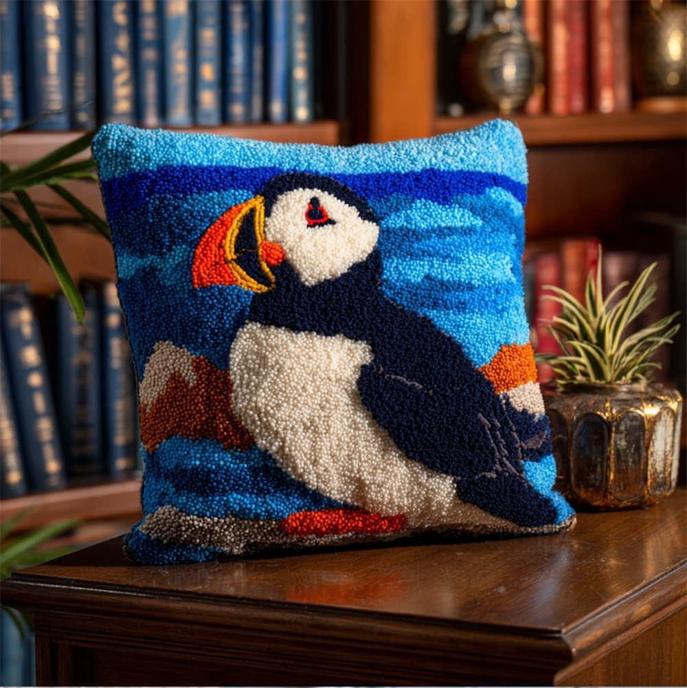 Latch Hook Kits For Adults Puffin Diy Rug Tapestry Kits With Printed Canvas Embroidery Festival S Home Decoration 17Inch X 17Inch
