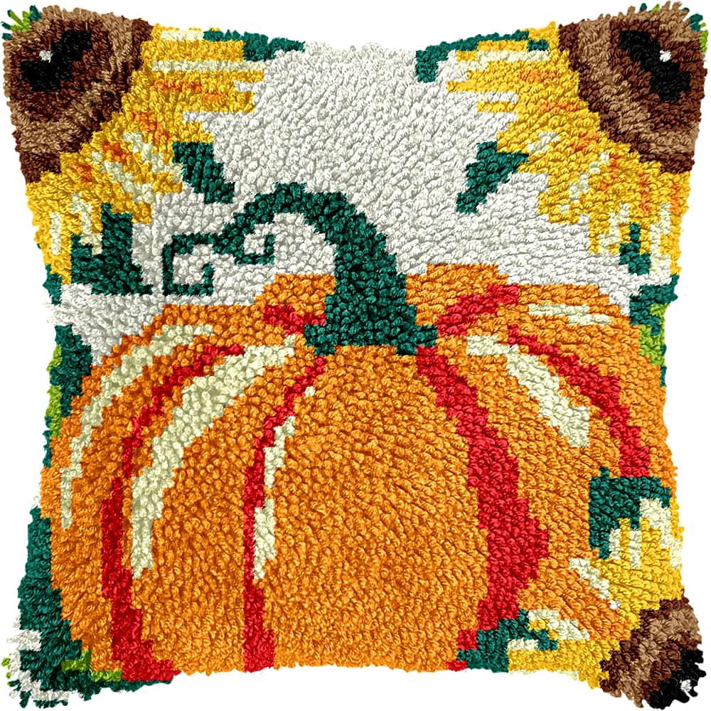 Latch Hook Kits For Adults Pumpkin Diy Latch Hook Rug Kit For Beginners Embroidery Cushion Canvasfor Adult Beginners 43X43Cm