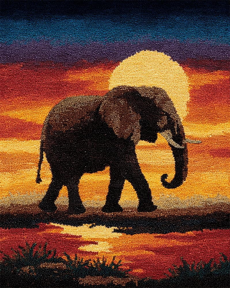 Latch Hook Kits For Adults Rug Elephants At Sunset Crafts Crochet Yarn With Pre-Printed Diy Handmade Embroidery Needlework For Home Decoration