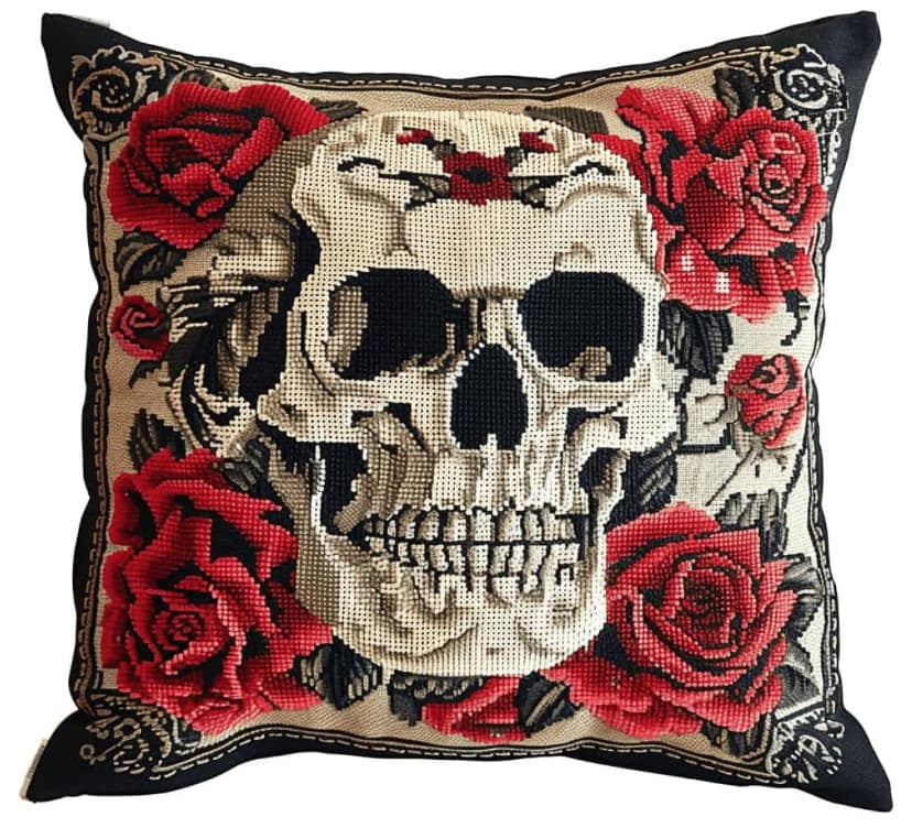Latch Hook Kits For Adults Skull Diy Latch Hook Rug Kit For Beginners Embroidery Cushion Canvasfor Adult Beginners 43X43Cm