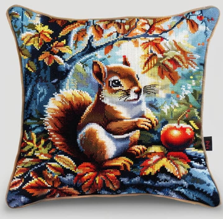Latch Hook Kits For Adults Squirrel Diy Latch Hook Rug Kit For Beginners Embroidery Cushion Canvasfor Adult Beginners 43X43Cm