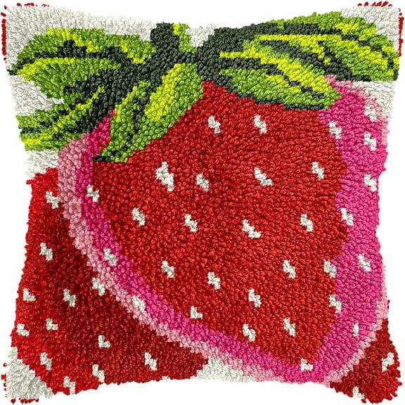 Latch Hook Kits For Adults Strawberry Pattern Diy Rug Tapestry Kits With Printed Canvas Embroidery Festival S Home Decoration 17Inch X 17Inch