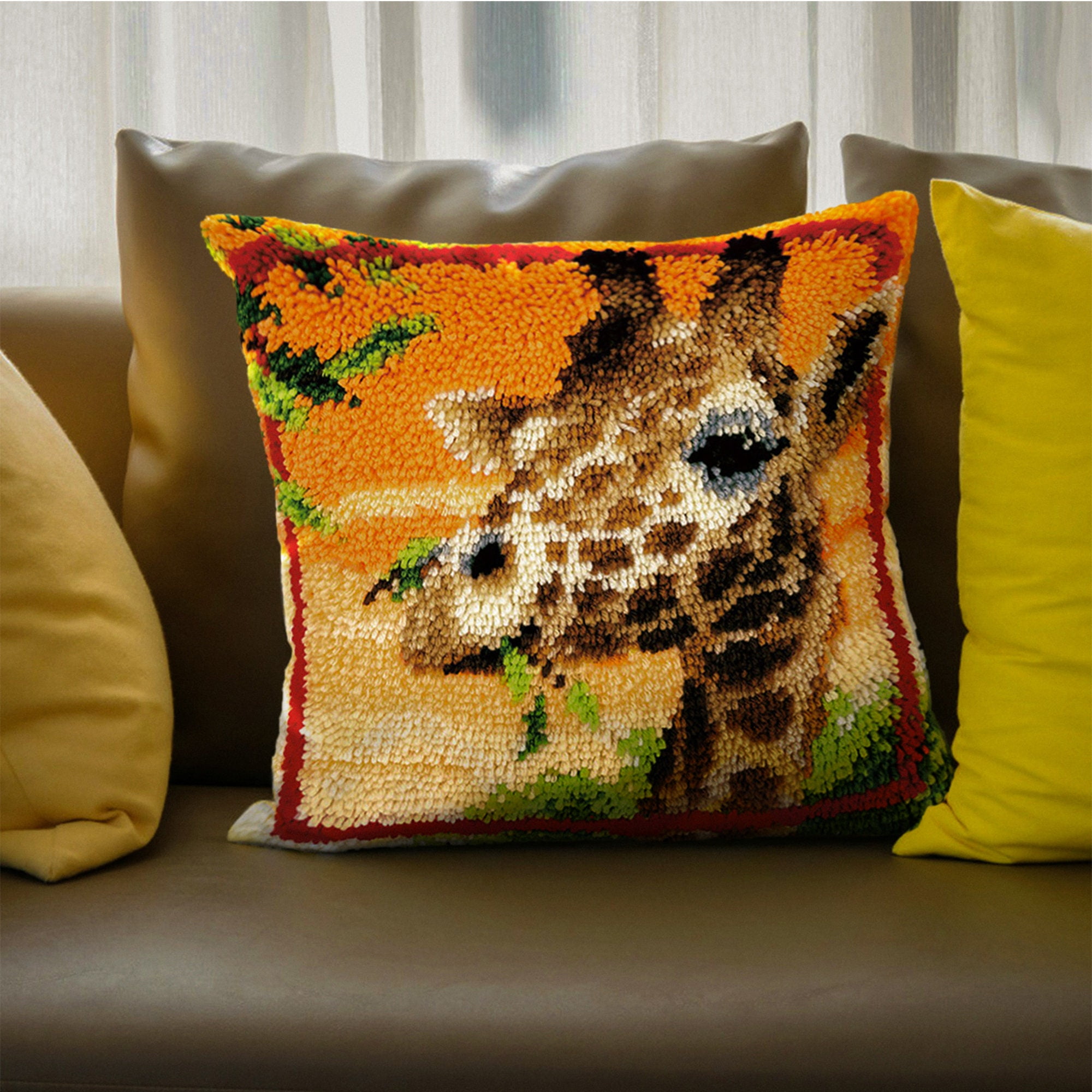 Latch Hook Kits For DIY Throw Pillow Cover Giraffe Cross Stitch Embroidery DIY Crochet Yarn Kits For Christmas Gifts
