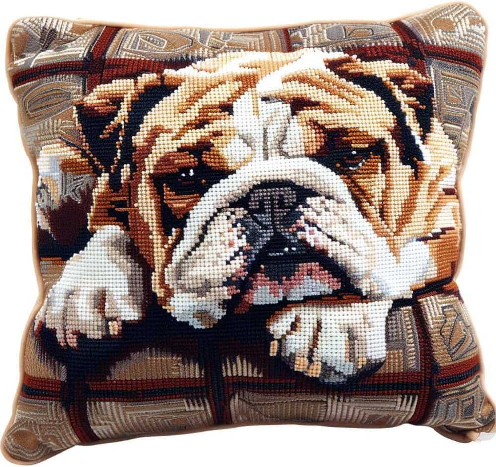 Latch Hook Kits For Kids Adults Bulldog Portrait Diy Rug Tapestry Kits With Printed Canvas Embroidery Festival S Home Decoration 17Inch X 17Inch