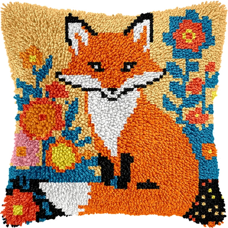 Latch Hook Kits For Kids Adults Fox Diy Rug Tapestry Kits With Printed Canvas Embroidery Festival S Home Decoration 17Inch X 17Inch