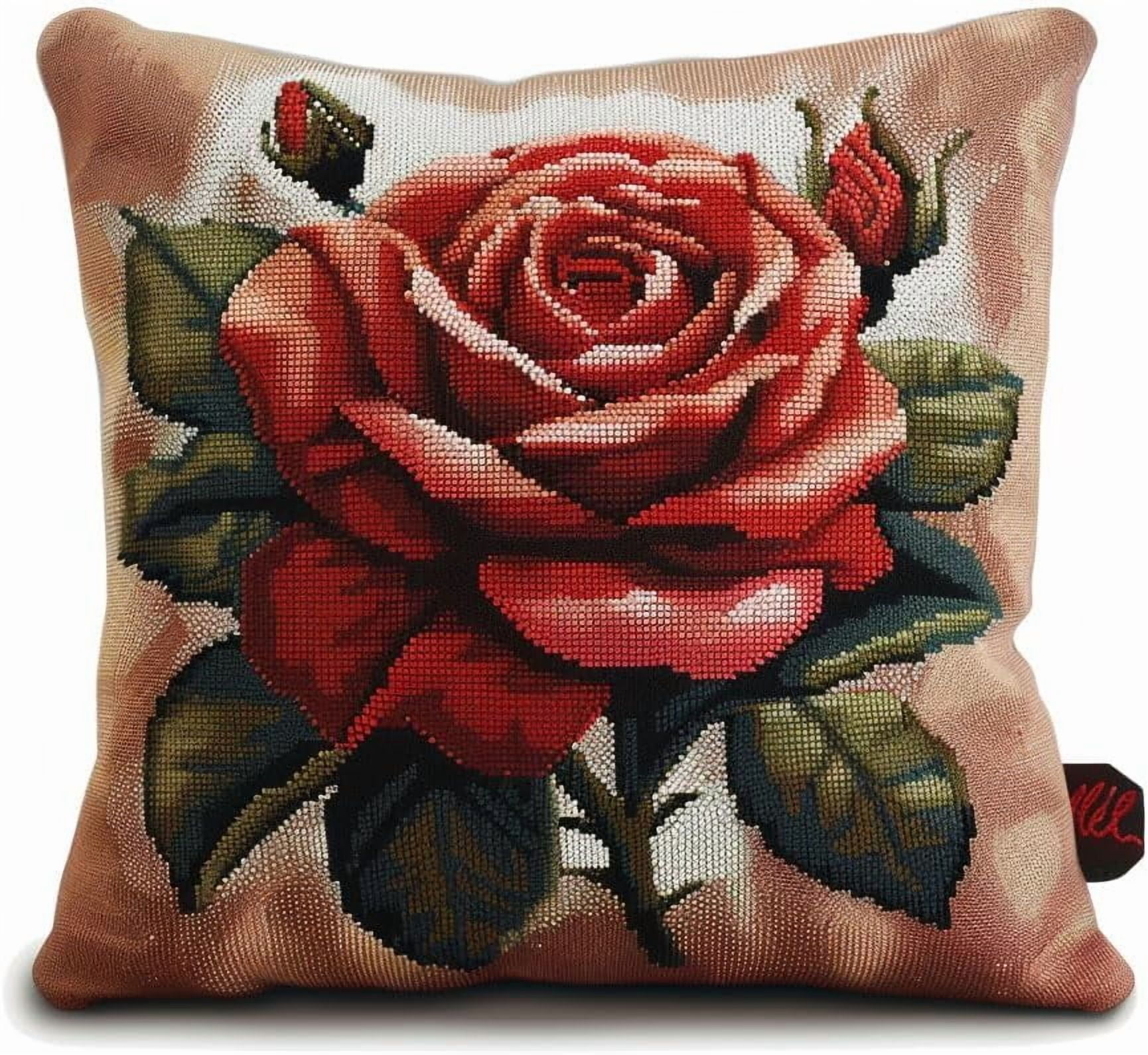 Latch Hook Kits For Kids Adults Red Rose Flower Diy Rug Tapestry Kits With Printed Canvas Embroidery Festival S Home Decoration 17Inch X 17Inch