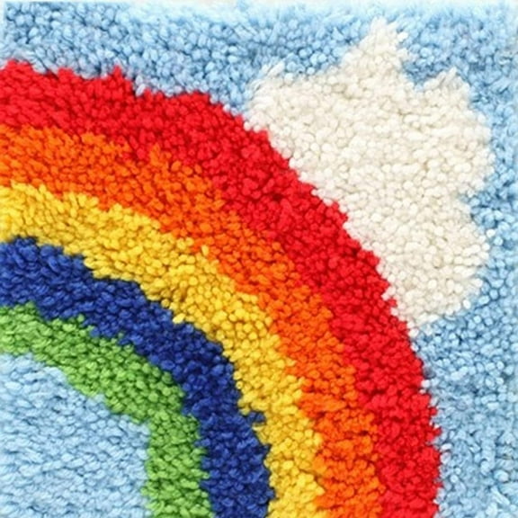 Latch Hook Kits for Kids 12x12in Girl Beginner Classic Beginner Needle Crochet Yarn Kitsfor Kids Ages 6+,Easy to Learn Craft Project DIY Rug (Rainbow)