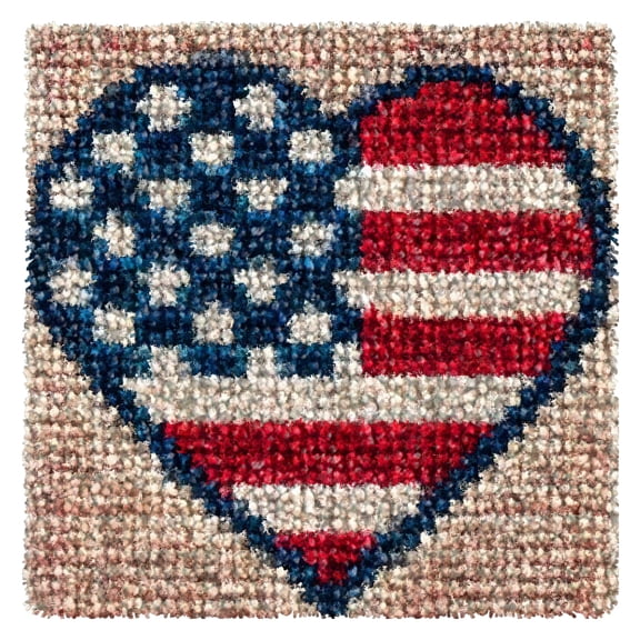 Latch Hook Kits for Kids,DIY Rug Crafts American Flag Pattern Color Printed Canvas,Latch Hook Kits for Beginners Handmade Needlework Crafts Home Decoration 11.8x11.8inch