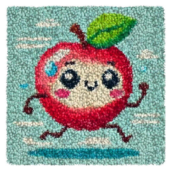 Latch Hook Kits for Kids,DIY Rug Crafts Apple Pattern Color Printed Canvas,Latch Hook Kits for Beginners Handmade Needlework Crafts Home Decoration 11.8x11.8inch