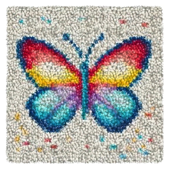 Latch Hook Kits for Kids,DIY Rug Crafts Butterfly Pattern Color Printed Canvas,Latch Hook Kits for Beginners Handmade Needlework Crafts Home Decoration 11.8x11.8inch