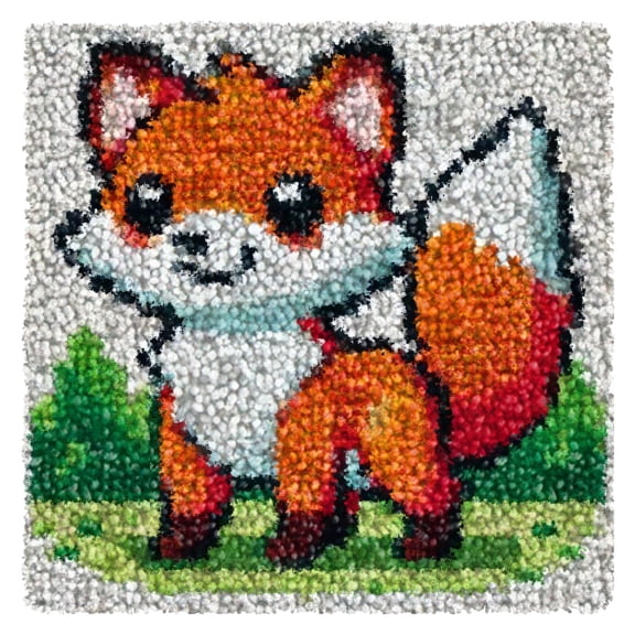 Latch Hook Kits for Kids,DIY Rug Crafts Fox Pattern Color Printed Canvas,Latch Hook Kits for Beginners Handmade Needlework Crafts Home Decoration 11.8x11.8inch