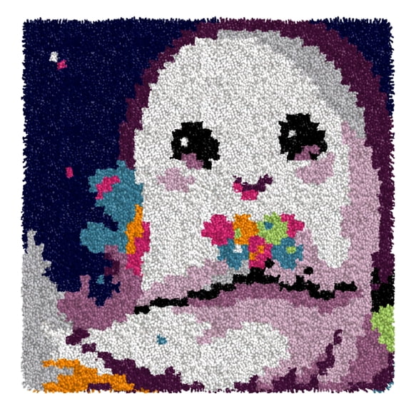 Latch Hook Kits for Kids,DIY Rug Crafts Halloween Ghost Pattern Color Printed Canvas,Latch Hook Kits for Beginners Handmade Needlework Crafts Home Decoration 11.8x11.8inch