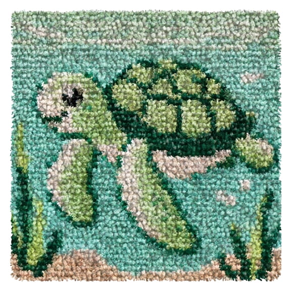 Latch Hook Kits for Kids,DIY Rug Crafts Sea Turtle Pattern Color Printed Canvas,Latch Hook Kits for Beginners Handmade Needlework Crafts Home Decoration 11.8x11.8inch