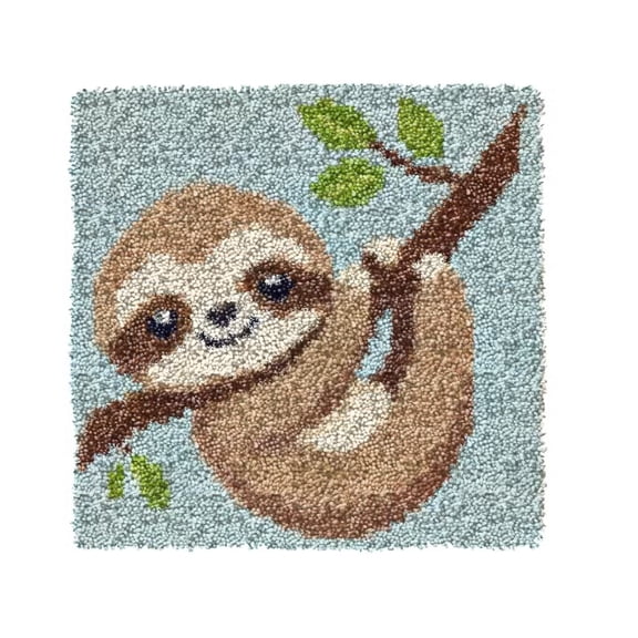 Latch Hook Kits for Kids,DIY Rug Crafts Sloth Pattern Color Printed Canvas,Latch Hook Kits for Beginners Handmade Needlework Crafts Home Decoration 11.8x11.8inch