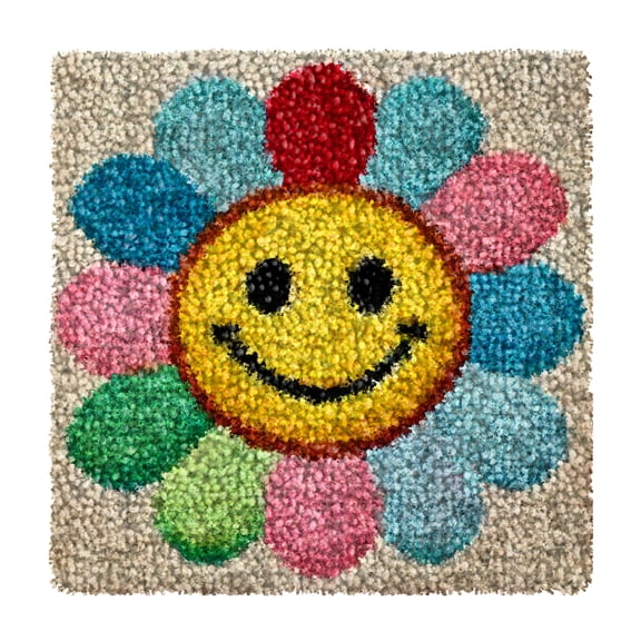 Latch Hook Kits for Kids,DIY Rug Crafts Smiling Face Pattern Color Printed Canvas,Latch Hook Kits for Beginners Handmade Needlework Crafts Home Decoration 11.8x11.8inch