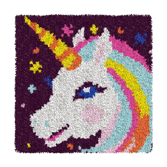 Latch Hook Kits for Kids,DIY Rug Crafts Unicorn Pattern Color Printed Canvas,Latch Hook Kits for Beginners Handmade Needlework Crafts Home Decoration 11.8x11.8inch