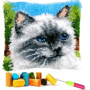 ShowNiceArt Latch Hook Kits for Beginners, Crochet Yarn Kit with Blue Butterfly Pattern, 17x17 Inch