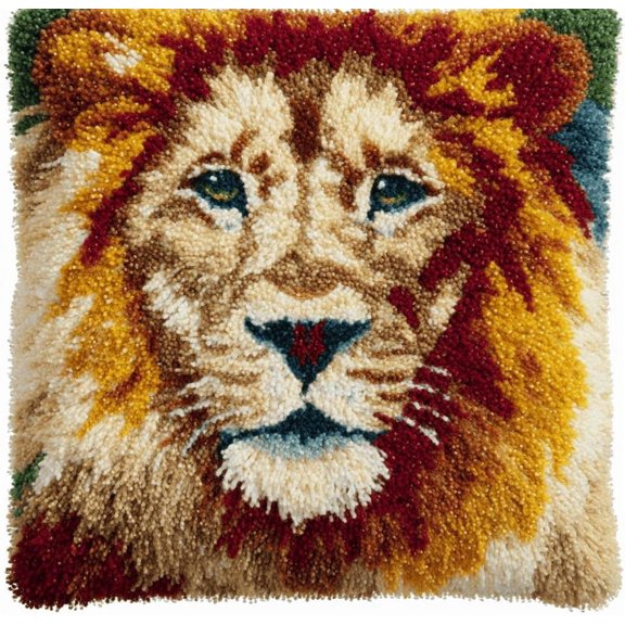 Latch Hook Kits, Lion Pillow Cover Diy Crochet Hook Cushion Rug Making Kits With Printed Pattern Canvas Needlework Hooking Adorment 43X43Cm