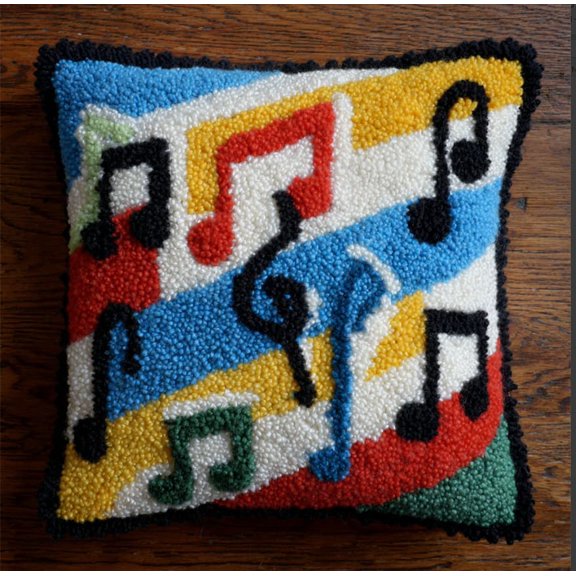 Latch Hook Kits, Musical Symbols Pillow Cover Diy Crochet Hook Cushion Rug Making Kits With Printed Pattern Canvas Needlework Hooking Adorment 43X43Cm