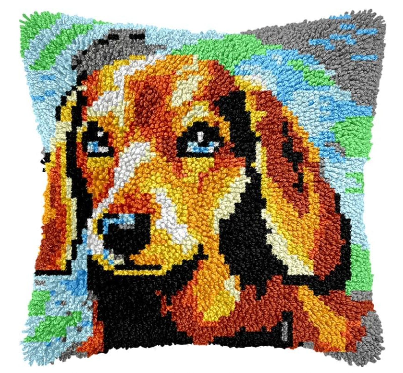 Latch Hook Kits Pillow For Adults Dachshund Pillow Cover Pre-Printed Patterns Pillowcase Needlework Crochet Yarns Latch Hooking Cushion For Sofa Decor 17x17inch