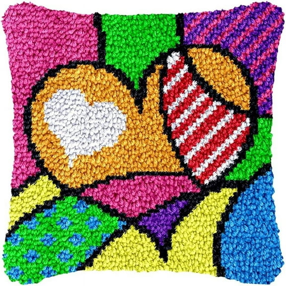 Latch Hook Kits Pillow Apple Crochet Yarn Cushion Colour Canvas Rug Needlework DIY Pillowcase Hook and Latch Kit Christmas Home Arts Crafts Sofa Decoration 43 × 43cm / 16.9 * 16.9