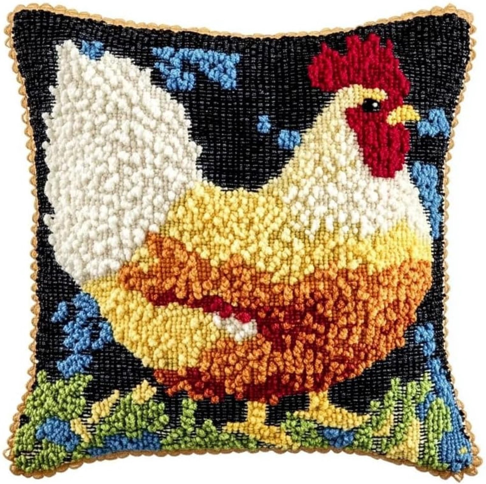 Latch Hook Kits Pillow Chicken Hen Crochet Yarn Cushion Colour Canvas Rug Needlework DIY Pillowcase Hook And Latch Kit Christmas Home Arts Crafts Sofa Decoration 17x17inch