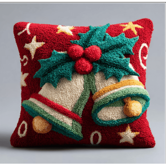 Latch Hook Kits Pillow Christmas Bells Pillowcase Sewing Making Kits DIY Crochet Yarn Kits Cross Stitch Embroidery Kits For Adults Kids Craft 43x43Cm