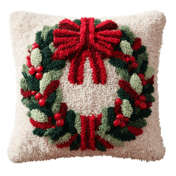 Latch Hook Kits Pillow Christmas Pillowcase Sewing Making Kits DIY Crochet Yarn Kits Cross Stitch Embroidery Kits For Adults Kids Craft 43Cmx43Cm