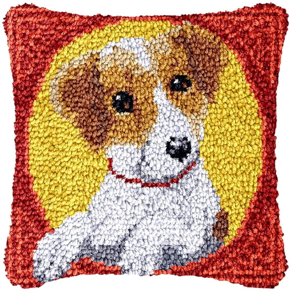 Latch Hook Kits Pillow Cover DIY Rug Making Crochet Hook Cushion Making Kits with Preprinted Pattern Canvas DIY Needlework Crochet Kits Sofa Decor 43x43cm