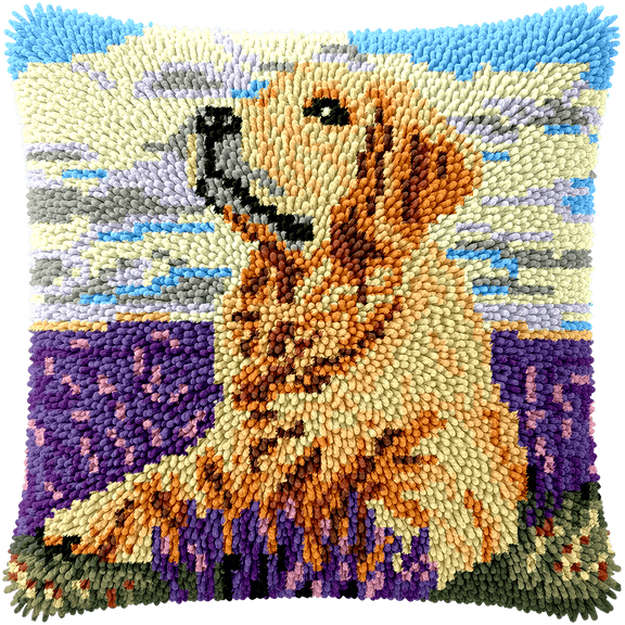 Latch Hook Cushion Kit, Animal Dog DIY Crochet Pillow Kit for Beginners 43x43cm
