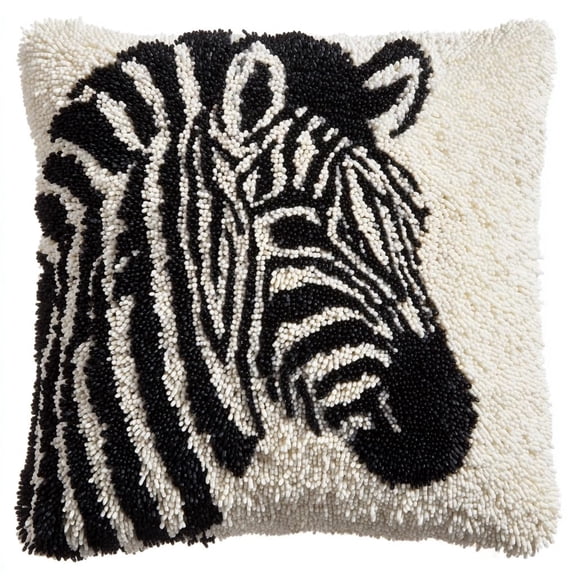 Latch Hook Kits Pillow Cushion Kit Animal Zebra Handmade Pillow Cover 17x17inch