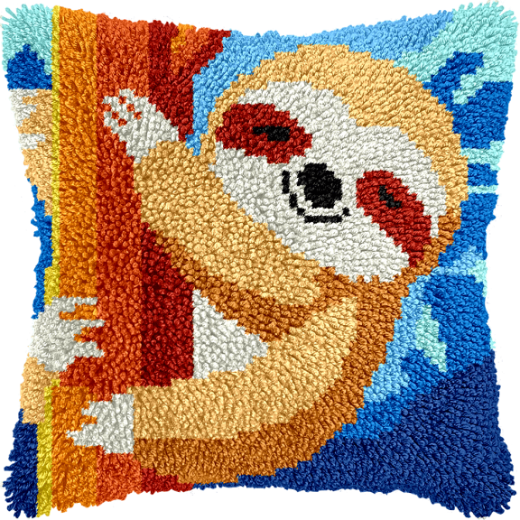 Latch Hook Cushion Kit, Animal Sloth DIY Crochet Pillow Kit for Beginners 43x43cm
