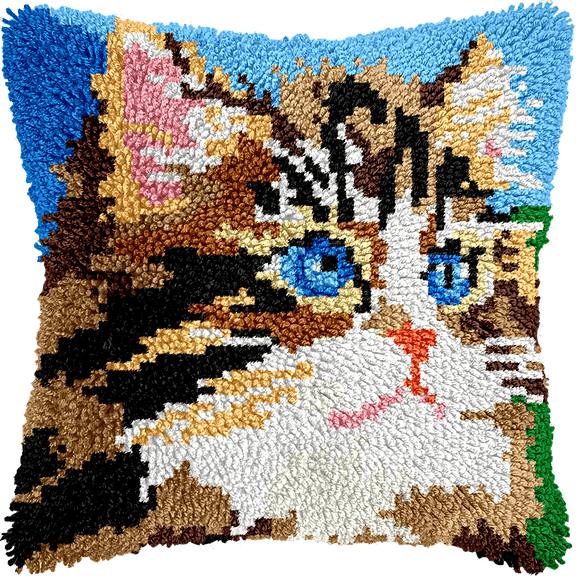 Latch Hook Cushion Kit, Animals and Cats DIY Crochet Pillow Kit for Beginners 43x43cm