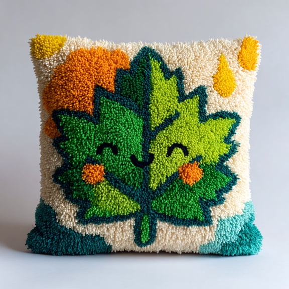 Latch Hook Kits Pillow Cushion Kit Cartoon Maple Leaf Handmade Pillow Cover 17x17inch