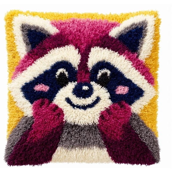 Latch Hook Kits Pillow Cute Animal Raccoon Crochet Yarn Cushion Colour Pre-Printed Canvas Rug Needlework Diy Pillowcase Hook And Latch Kit Christmas Home Arts Crafts Sofa Decoratio