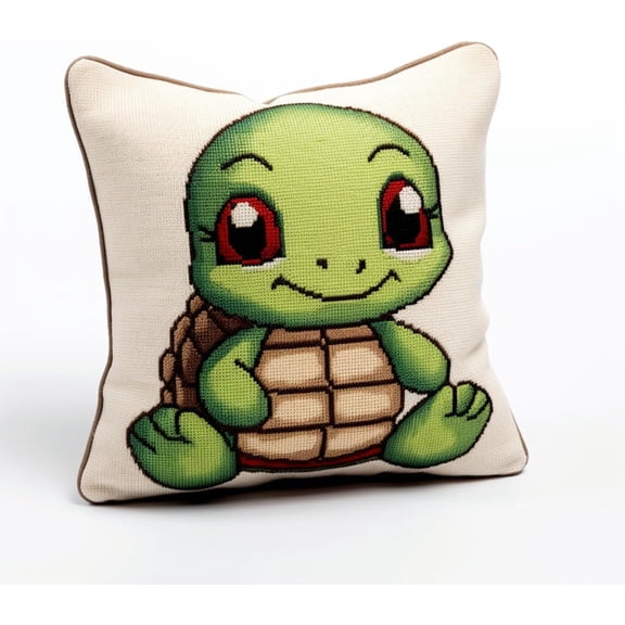 Latch Hook Kits Pillow Cute Cartoon Turtle Printed Cushion Crochet Yarn Embroidery Needlework Hook And Latch Kit Pillowcase Rug Cover Home Decor 43X43Cm